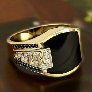 Classic Mens Ring Fashion Metal Inlaid Black Stone Zircon Punk Rings for Men Engagement Wedding Luxury Jewelry