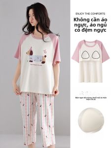 MiiOW | Bộ đồ ngủ cotton nguyên chất mùa hè cho nữ tay ngắn quần dài đến đầu gối mỏng rộng rãi đồ ngủ cotton thoáng khí thoải mái