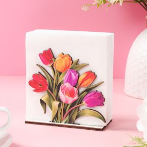 Tulip-Themed Wooden Napkin Holder Chatter-Filled Party Table Organizer for Restaurant Wedding Table Decoration