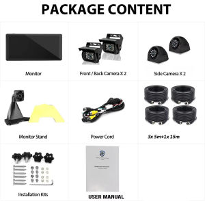 10.36" 4 Channel DVR Monitor 4x AHD 1080P Cameras Video Recorder IR Night Vision Wide Surround View for Trucks Buses RVs Vans