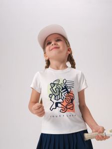 (105-130cm) FILA KIDS WHITE LINE Girls Short Sleeve T-shirt in White