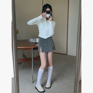 Spring Autumn New Style Small Size High Waist Slimming Grey Wrap around A-Line Skirt for Women Short Length Elegant Design