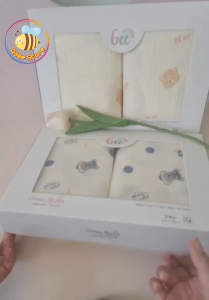 Hộp 2 khăn muslin 2 lớp GEE 100x 100 cm họa tiết Đám mây Gấu hồng Thỏ hoa Thỏ nâu Vũ trụ chất liệu muslin mềm mại thấm hút an toàn cho trẻ sơ sinh