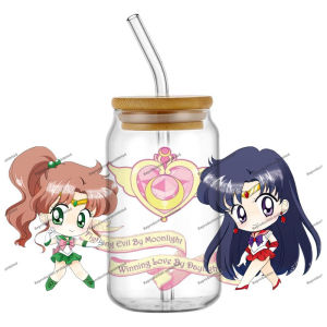 Bandai | Hotsale Sailor Moon Popular Anime 16oz UV DTF 3D Transfer Cartoon Sticker Wrap Decals For Glass Can Cup Craft DIY Creative