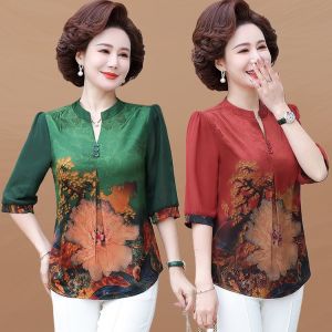 New Chinese Style Thin T-Shirt Top Summer Xiao Yun Silk Elegance Small Shirt Half Sleeve Womens Fashion Loose Fit Button up