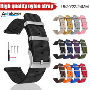Aotelayer 18mm 20mm 22mm 24mm Weave Nylon Strap Stainless Steel Hoop Buckle Watch Band Men Women Quick Release Waterproof Wrist Bracelet