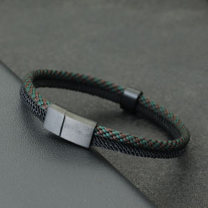 Unique Men Bracelet Bangle A Grade String Stainless Steel Detachable Magnet Buckle Bohemia Bicolor Rope Braslet Nautical Braclet