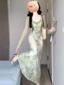 CHANGTONG | Beach Vacation Tea Break French Lace Patchwork Floral Strap Dress Women Summer Super Beautiful Exquisite Long Skirt