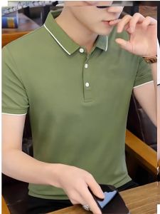 เสื้อโปโลผู้ชาย เสื้อโปโลเรียบง่ายธุรกิจพนักงานออฟฟิศแขนสั้นสำหรับโรงเรียนเสื้อยืดลาเพลใหม่