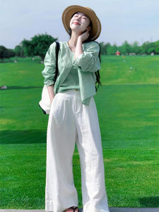 Korean Style Pure Fresh Green Shirt Strap Set Autumn Winter Fashion Small Size Appropriate Three Piece Set Luxury Casual Womens Wear