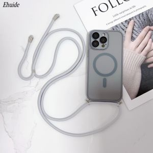Magnetic Strap Case For iPhone 17 Pro Max 15 14 16 Plus 13 12 16E Wireless Charge Luxury Matte Clear Shockproof Crossbody Cover