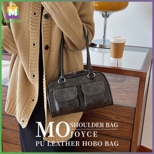 Mojoyce Women Chic Hobo Bag Double Pocket PU Small Casual Handbag Solid Color Stylish Underarm Bags Large Capacity Retro Handbag