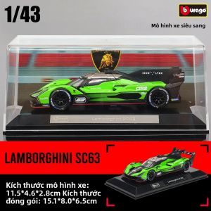 Xe Mô Hình Di Động Tỷ Lệ 1:43 Bburago - Lamborghini SC63 LMDh Porsche 963 Romeo - Đồ Chơi Hợp Kim Mô Phỏng Dành Cho Người Sưu Tập Và Quà Tặng