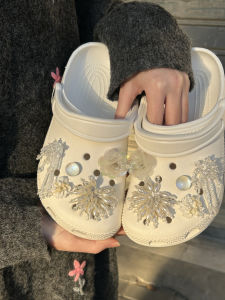 Original Beautiful White Frost Flower Tassel Clog Shoe Decorative Top Accessory Removable DIY Shoe Buckle Slip-On Shoe Decor