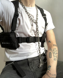 Street อินเทรนด์ Chest RIG กระเป๋า Hip Hop นักร้องยี่ห้อ Dual Root กระเป๋าสะพายซองจดหมายรูปร่างผ้าไนลอนนุ่มปิดซิป