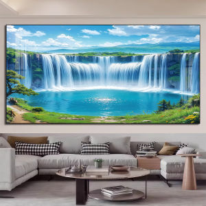 Modern Minimalist Crystal Porcelain Framed Landscape Painting Waterfall Decorative Artwork for Living Room Direct Hanging