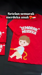 One Set Anak Kaos Celana Training Lengan Panjang dan Pendek Motif Semarak Merdeka