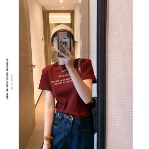 Áo Thun Cổ Tròn in Chữ Màu Đỏ Thời Trang Mùa Hè Cho Nữ Áo Thun Cotton Thường Ngày Tay Ngắn Dáng Rộng Thoải Mái