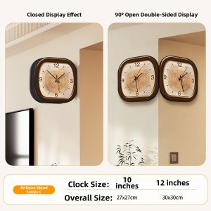 HAOJIUBUJIAN | Vintage Style Double-Sided Creative Woodgrain Wall Clock