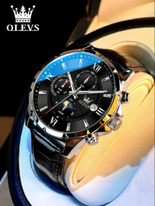 OLEVS | Automatic Quartz Watch Leather Strap Night Light