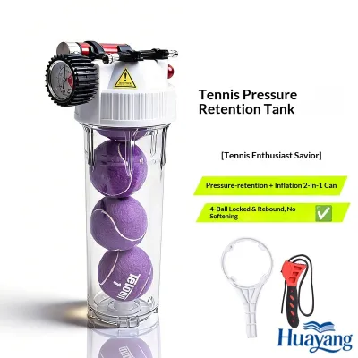 Teloon Tennis Pressure Canister With Pressure Gauge 2 In 1 Inflator Pump Holds 4 Tennis Balls For Tennis Ball Restoration