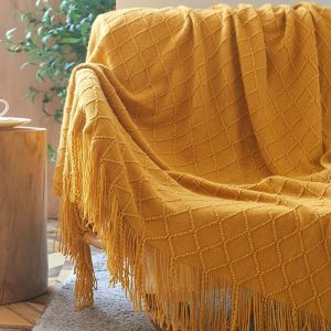 Diamond Knitted Sofa Throws BlanketsTassel Thin Office Air Conditioning Nap Blanket Home Bedside Decorative Blanket
