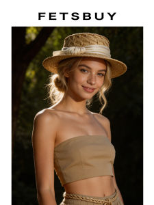 Handwoven Raffia Straw Flat Top Sun Hat