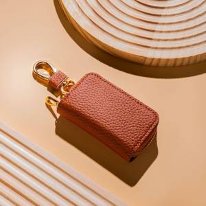 Mens Top Layer Car Key Bag Simple Zipper Mini Waist Hanging Key Protection Cover PU Frosted Pure Color Key Case