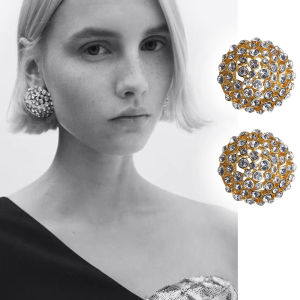 Yang Shulin Same Style Starry Earrings Exaggerated Heavy Industry Rhinestone round Hollow Ball Earrings Refined Wild Earrings