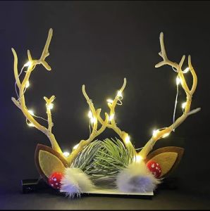 Christmas New Arrival Luminous Antlers Barrettes Elk Headband Mouth Clip with Light Barrettes Mori Style Female Kids Flash Hair Accessories
