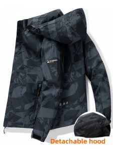 ROMON | Lormen Mens Camouflage Jacket Outdoor Workwear Spring Autumn Windproof Hooded Pilot Coat Loose Fit Casual Style Polyester