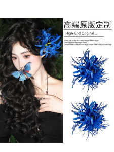 Blue Anemone Hair Clip Womens Sweet Simulation Flower Side Clip Atmosphere Vintage Photo Prop Hair Accessories New Chinese Style
