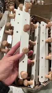 Elegant Wall Mounted Coat Rack Wooden Ball Hooks & Metal Base No Drill Adhesive Mount for Kitchen Bathroom Hallway