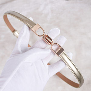 Summer Thin Leather Belt Womens Fashionable Genuine Leather Dress Waist Chain Decorative Accessory Geometric Pattern Alloy Buckle