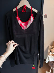 ชุดสองชิ้นผ้าโปร่งป้องกันแสงแดดสีน้ำเงิน ชุดฤดูร้อนสำหรับผู้หญิง 2025 ชุดฤดูร้อนที่สวยงามและไม่ซ้ำใคร แขนกุด คอวี แขนกุด