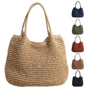 【NEW】Women Vintage Shoulder Bag Hasp Closure Retro Straw Handbag Solid Color Simple Weaving Handbag Ladies Summer Daily Bag