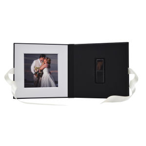 Wedding album box with USB storage bag linen cover ribbon decoration photo display customizable logo