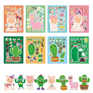 Cute Animal Alpaca Cactus Cartoon Puzzle Stickers Educational DIY Scrapbooking Stickers Parent-Child Interaction Festive Supplies