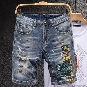 K-style Hole & Patch Denim Shorts Men Summer Youth Paint Spots Patch Cropped Pants Trendy Fashionable Man Pirate Shorts