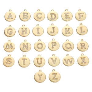 10X12มม 1ชิ้น 14K ชุบทองทอง เซอร์โคเนียมฝังวงกลม 26 รูปตัว อักษรสำหรับทำถุง คอสร้อยข้อมือ ด.I.Y