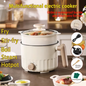 (3-pin SG plug)1.8L Mini Ceramic Non Stick liner Electric Rice Cooker MultiFunction Portable Hotpot Anti-scalding design with Steamer 3-speed adjust