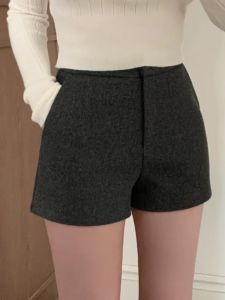 Gray Wool High Waist Straight Leg Pants Womens Autumn Winter Slimming Tight Bootcut Outerwear Casual Trousers