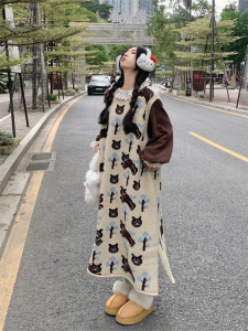 Váy Dệt Kim Hở Vai Dáng Rộng Thoải Mái Cho Nữ Mùa Thu Không Tay Cổ Tròn Váy Công Sở Phong Cách Hàn Quốc Váy Mùa Thu