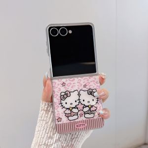Sanrio | Original Sanrio Leopard Print KT Folding Phone Case for Samsung Z Flip 7 Z Flip 5 6 Plating Frame Shockproof Protective Cover