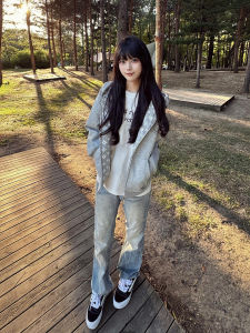 American High Street Washed Mens Jeans Fall Trend Brand Cleanfit Straight Leg Micro Flare Long Pants Youth Popular Casual Jeans