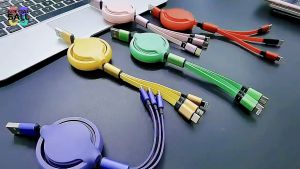 Portable 3-in-1 USB Interface Fast Charging Cable Suitable for Android/iPhone/Samsung System Phones with Automatic Retractable Data Cable
