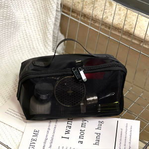 กระเป๋าเครื่องสำอางแบบผ้าตาข่ายพกพาสำหรับการเดินทาง ความจุขนาดใหญ่ กระเป๋าใส่ของใช้ส่วนตัวแบบโปร่งใสสำหรับผู้หญิง