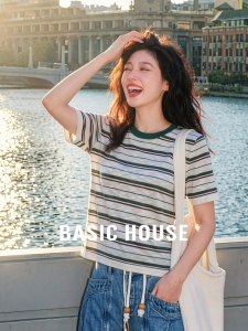 Basic House | Color-block Striped Short Sleeve Knit