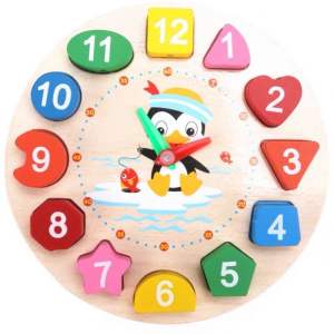 Wooden Shape Color Blocks Sorting Matching Clock Baby Kids Toys Numbers Montessori Toy Mainan Budak Kayu