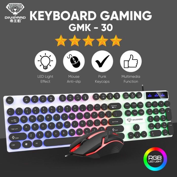 Keyboard Mouse Combo Gaming Divipard RGB Rainbow LED